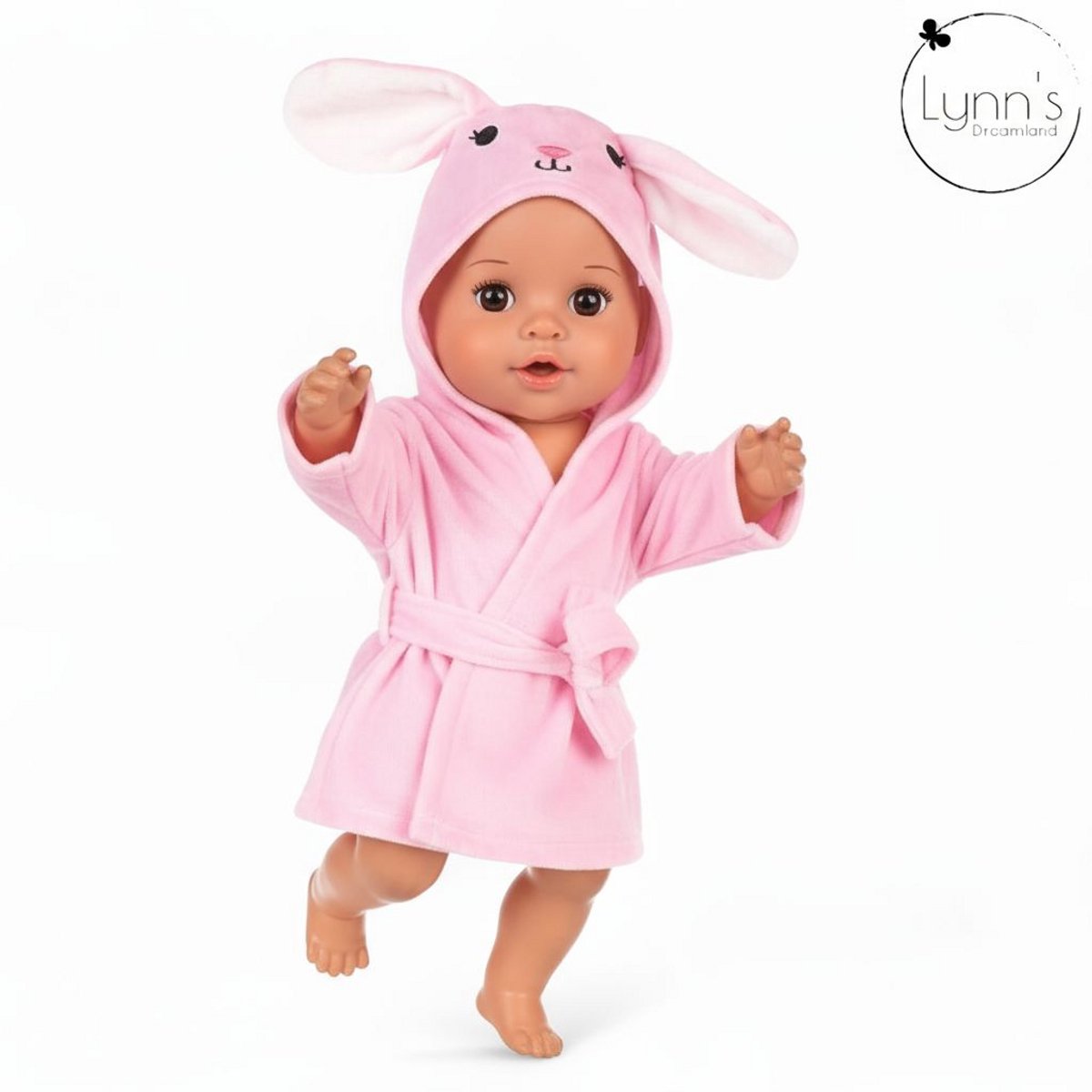 Lynns poppenkleertjes - Geschikt voor Babypop - Roze badjas - Konijn - Outfit voor 43cm pop - In cadeauzakje